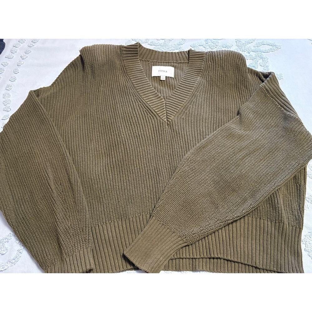 Green PISTOLA Camille V Neck Sweater Sz L